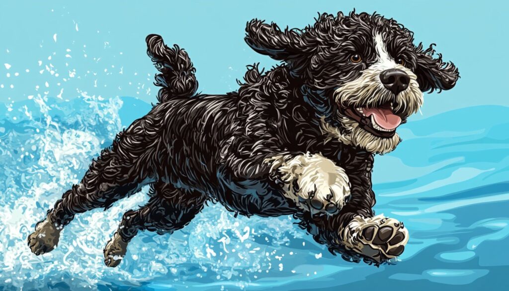 Vector Illustration of a Portuguese Water Dog in Action