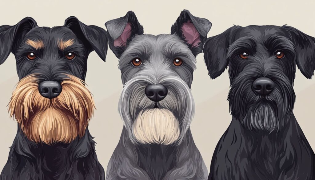 Vector Illustration of Miniature, Standard, and Giant Schnauzers