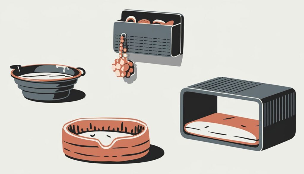 Vector illustration of space-efficient dog accessories for apartment living