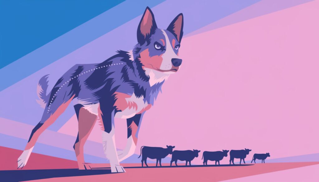 Vector illustration of an Australian Cattle Dog herding cattle