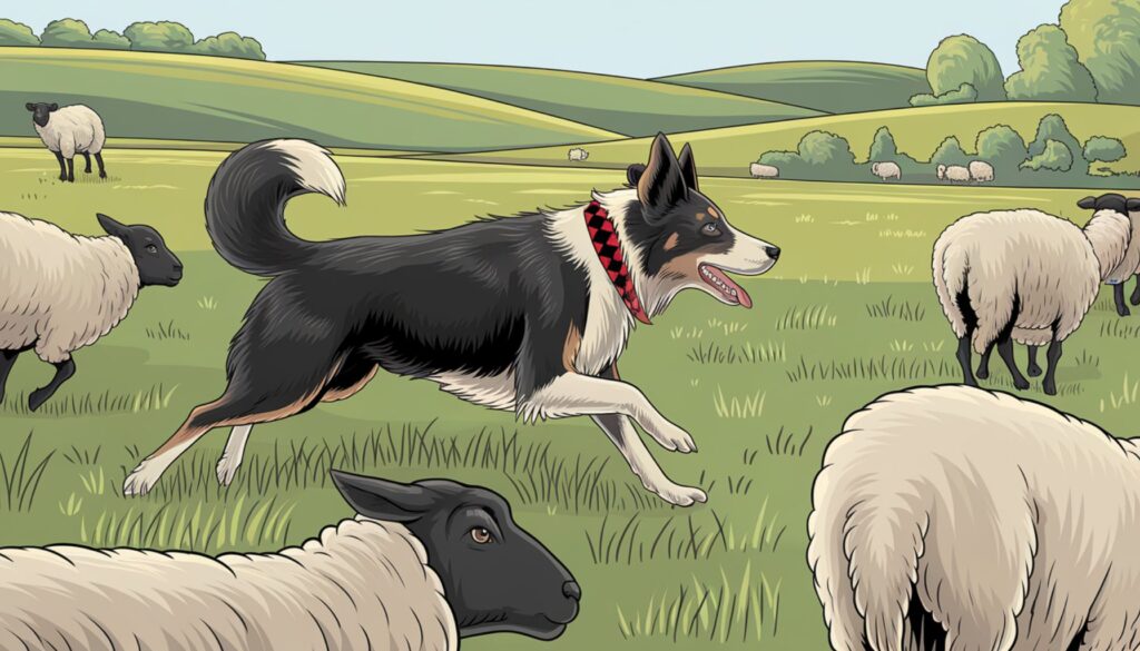 Vector illustration of a Border Collie herding sheep