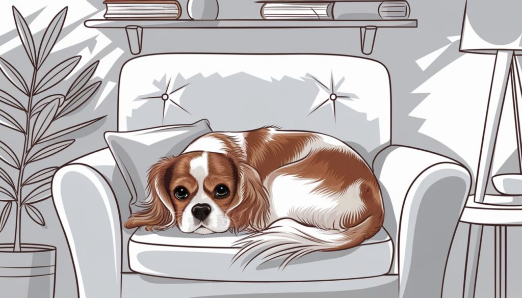 Vector illustration of a Cavalier King Charles Spaniel in a cozy apartment nook