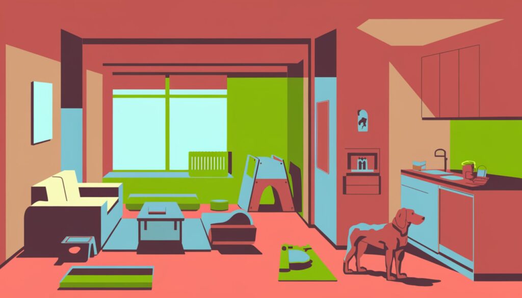 Vector illustration of a small apartment with dog-friendly features