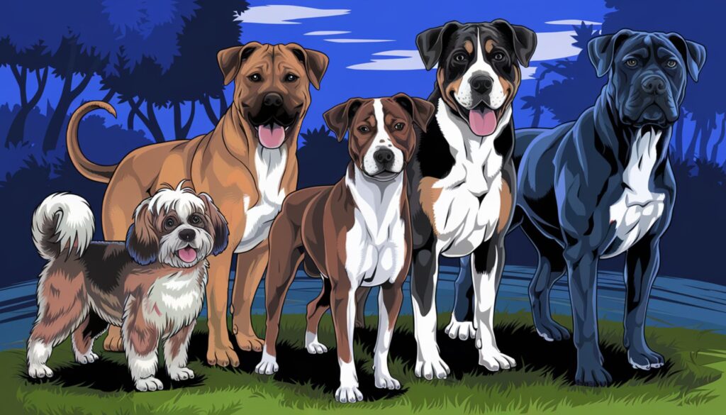 Vector illustration of diverse companion dog breeds