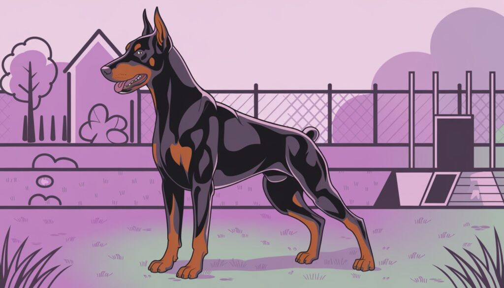 ector illustration of a Doberman Pinscher showing alertness