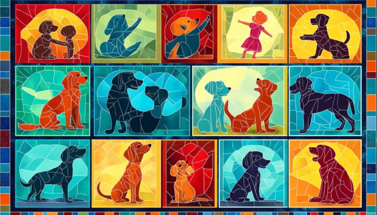 Vector illustration of a mosaic featuring various family-friendly dog breeds