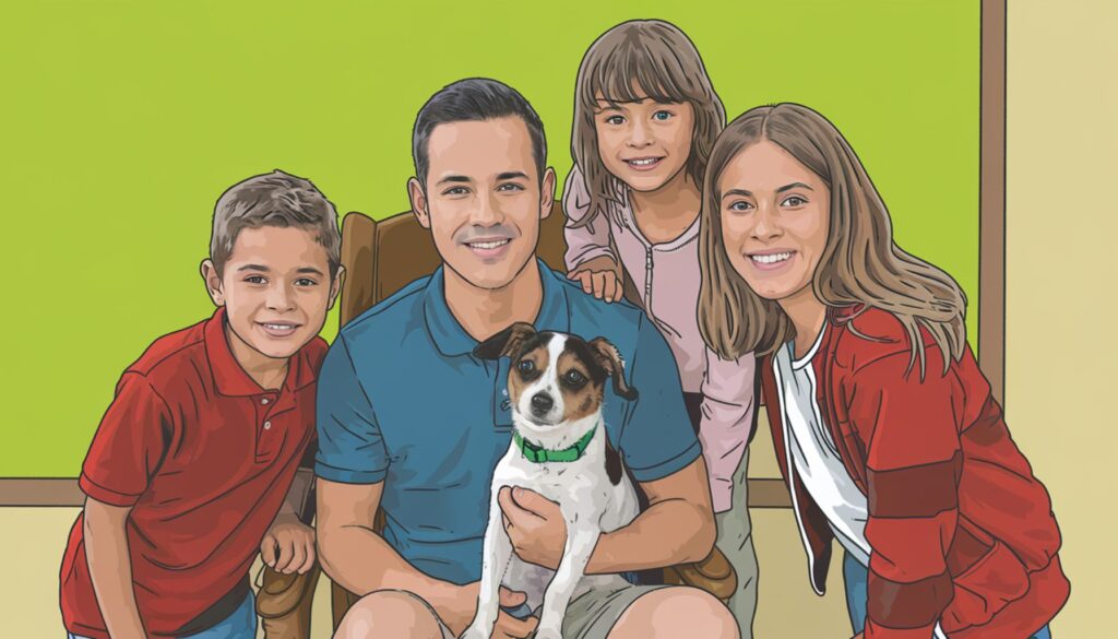 Vector illustration of a family with their easy-care dog