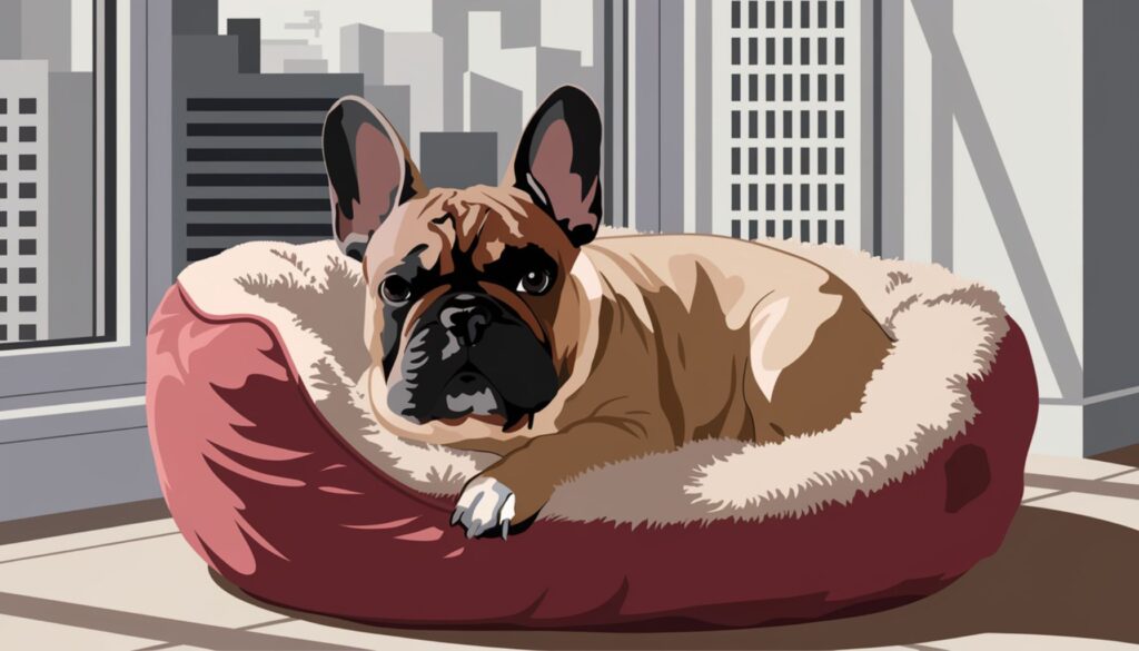 Vector illustration of a French Bulldog relaxing in an apartment