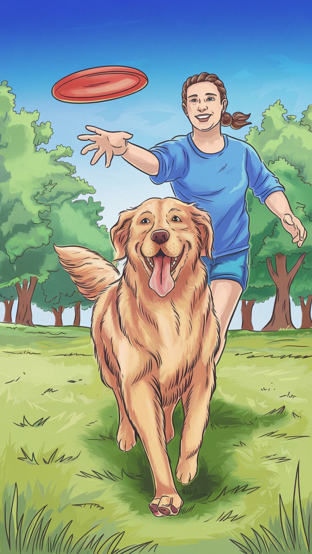 Joyful golden retriever playing with owner in a park