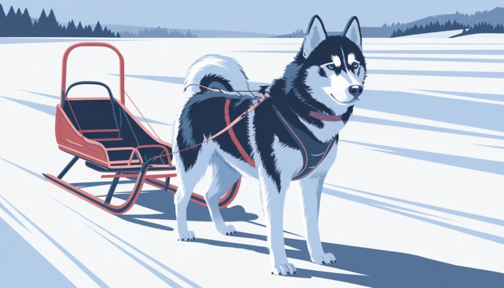 Vector illustration of a Siberian Husky pulling a sled