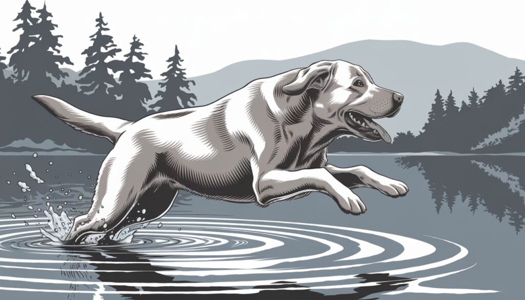 Vector illustration of a Labrador Retriever diving into water