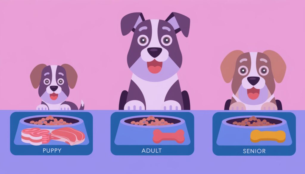 Vector illustration of a dog's nutritional needs through different life stages