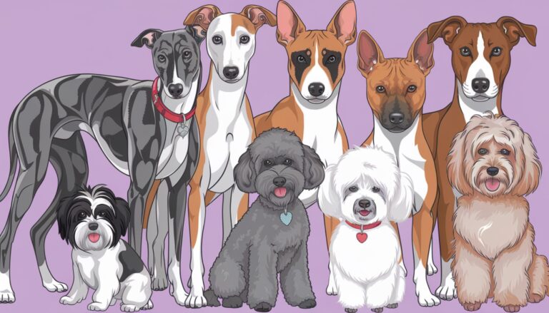 Vector illustration of low-maintenance dog breeds in a friendly group