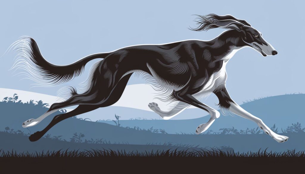 Vector illustration of a Borzoi's flowing silhouette