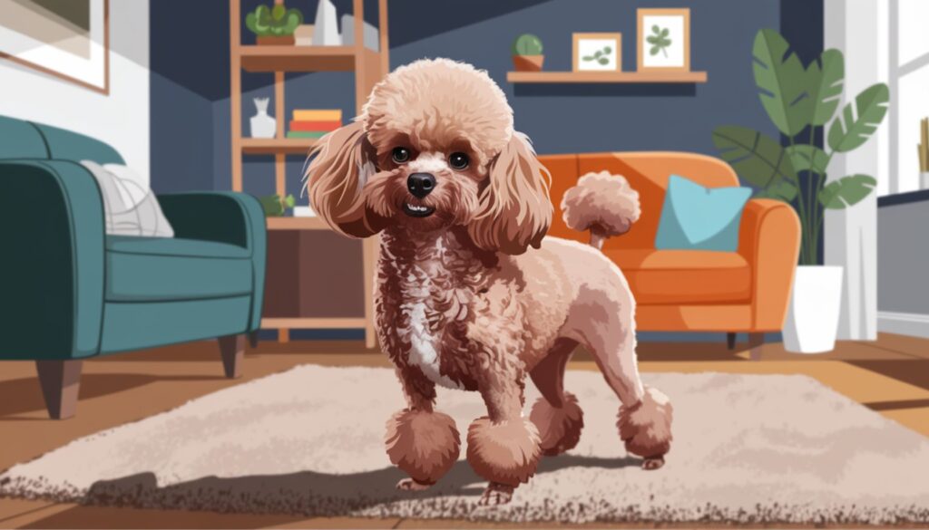 Vector illustration of a Miniature Poodle in a smart apartment setting