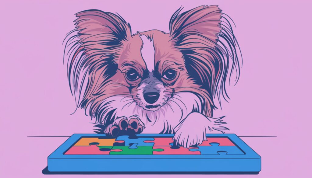 Vector illustration of a Papillon solving a puzzle