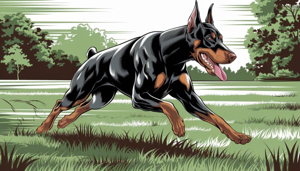 Vector illustration of a Doberman Pinscher sprinting