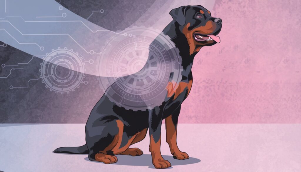 Vector illustration of a Rottweiler demonstrating obedience