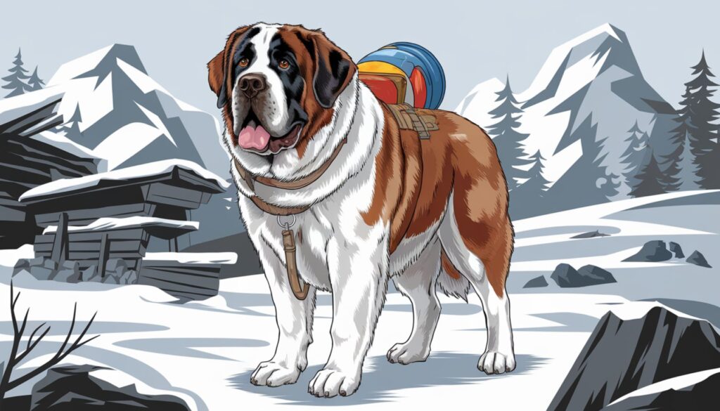 Vector illustration of a Saint Bernard dog in a snowy landscape