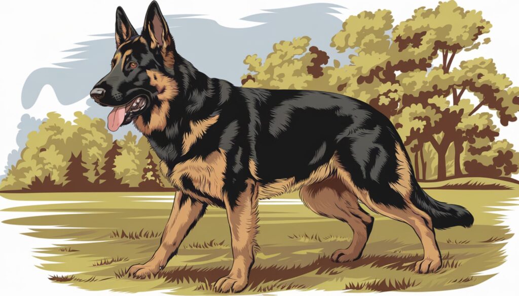 Vector illustration of a German Shepherd in an alert stance