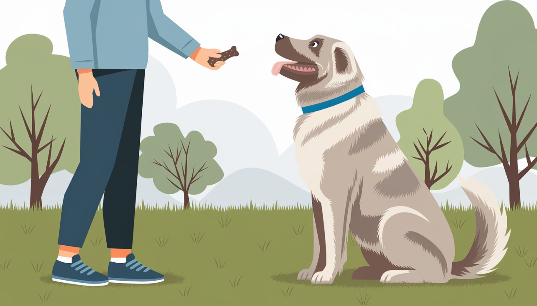 Vector illustration of a person training a large dog