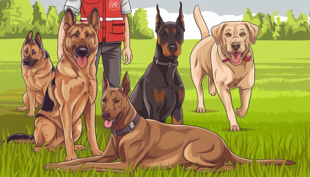 Working Dog Training Vector Illustration